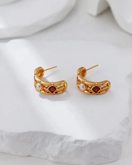 スカーレットパールフレイムイヤリング