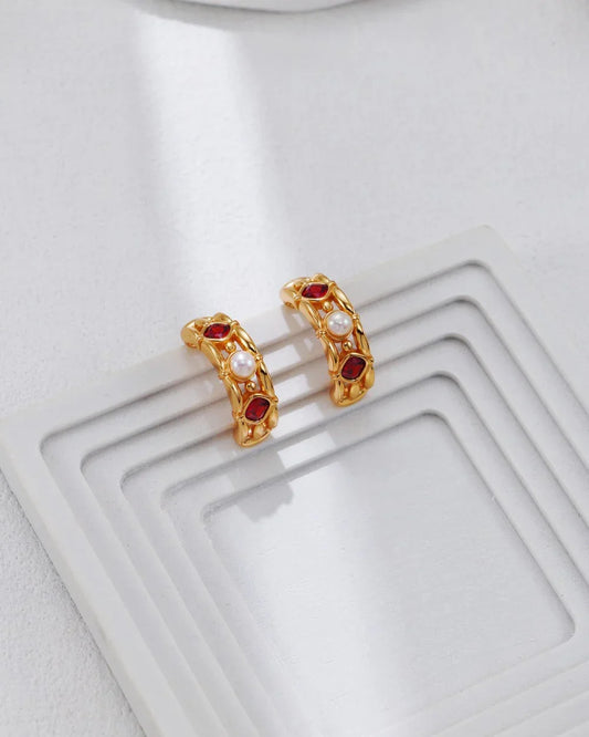 スカーレットパールフレイムイヤリング